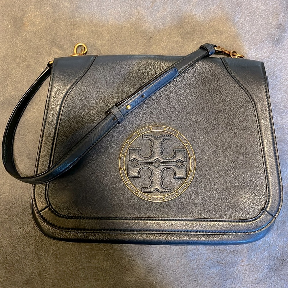 LIKE NEW Tory Burch Navy Blue Leather Shoulder Handbag